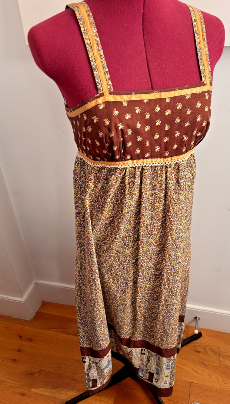 Vintage 70s Prairie Sundress Susan Froiato Womens Small Calico Empire Waist